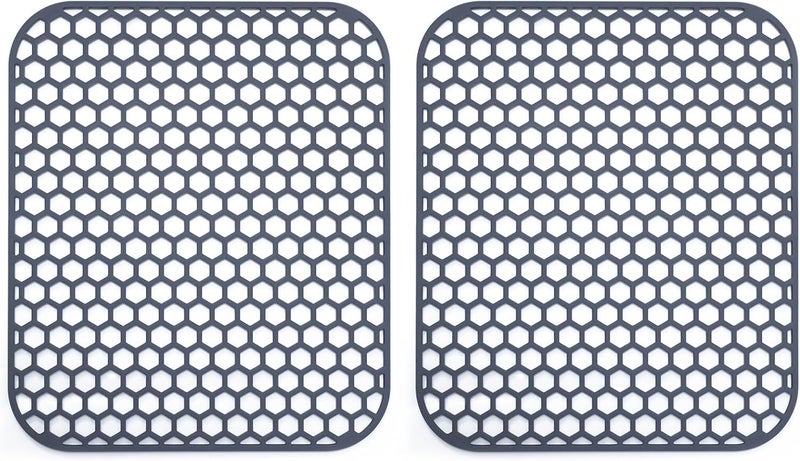 Bestjing 2 Pack 13.7"x 11.7" Silicone Kitchen Sink Protector Mat - Kitchen Grid Accessory, Non-Slip Heat Resistant Sink Grid Dry Mat for Bottom of Porcelain Stainless Steel, Dishwasher Safe - Image 1